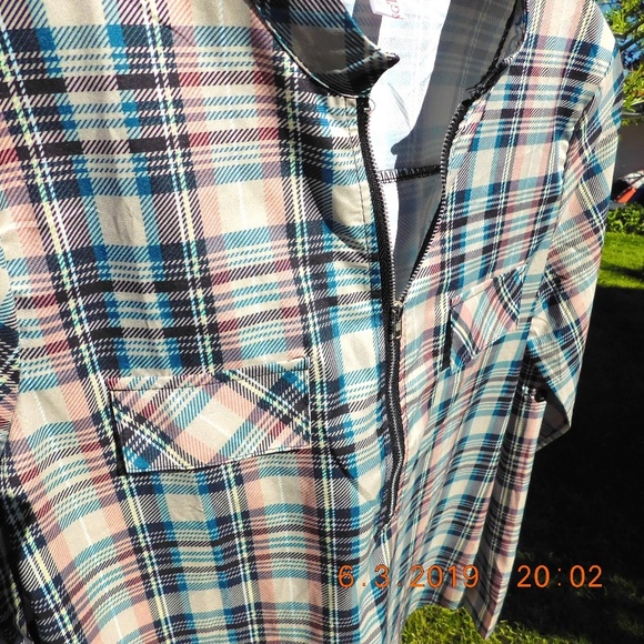 MokingTop plaid zippered front tunic roll sleeves - Picture 3 of 7